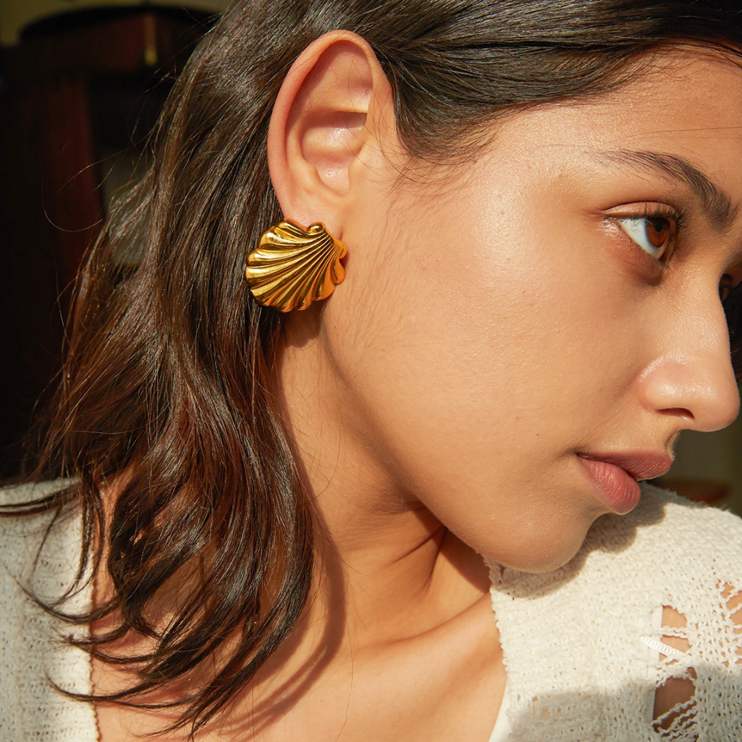 Gold Shell Stud Earrings