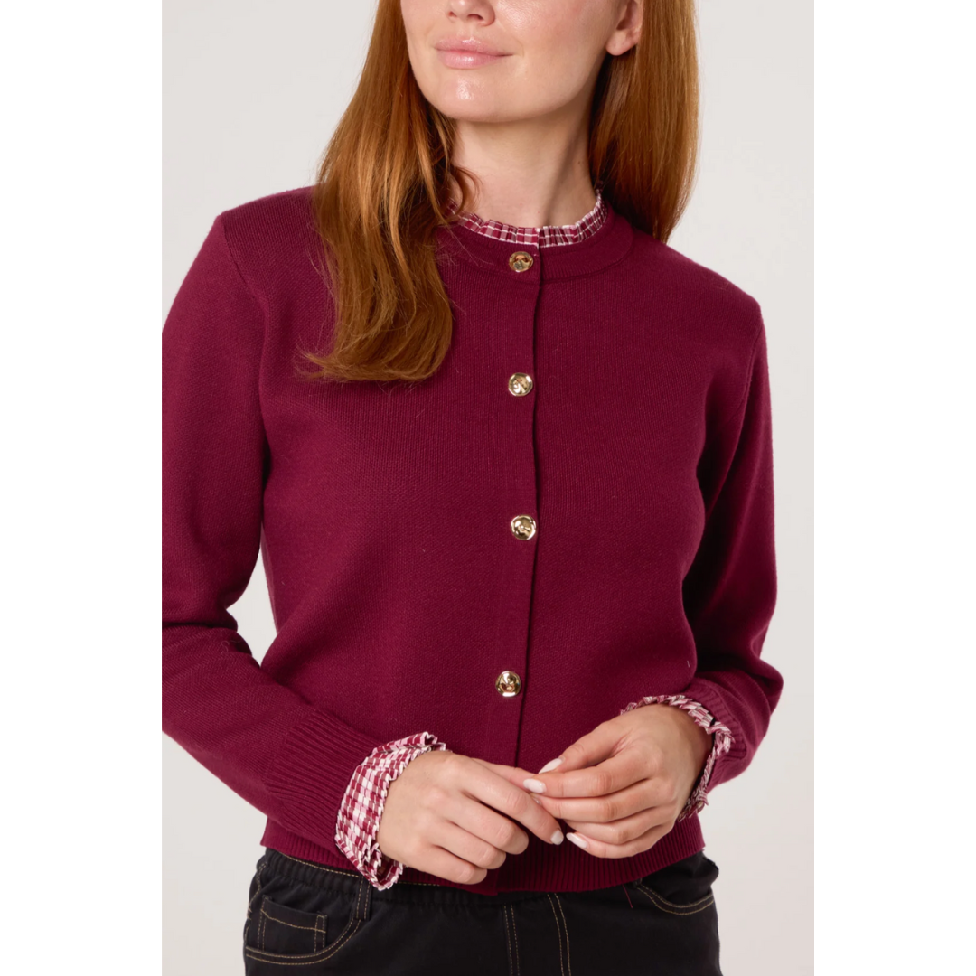 Edie Burgundy Trim Cardigan
