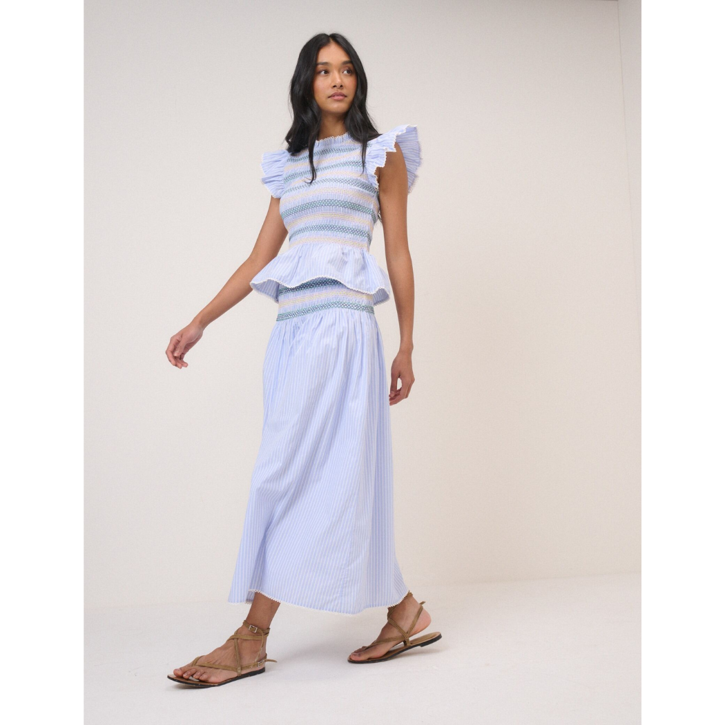 Blue Striped Shirred Top