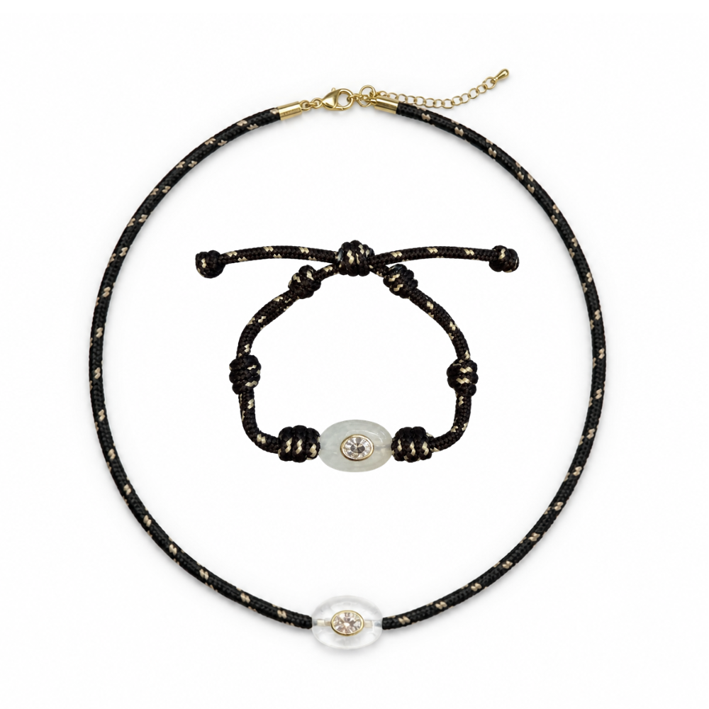Harlow Paracord Necklace & Bracelet - brown & clear