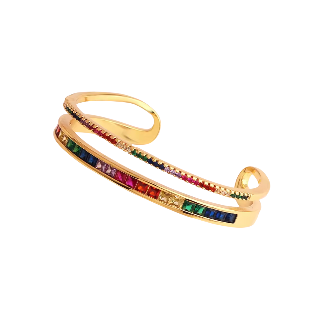 Rainbow Double Row Cuff Bracelet
