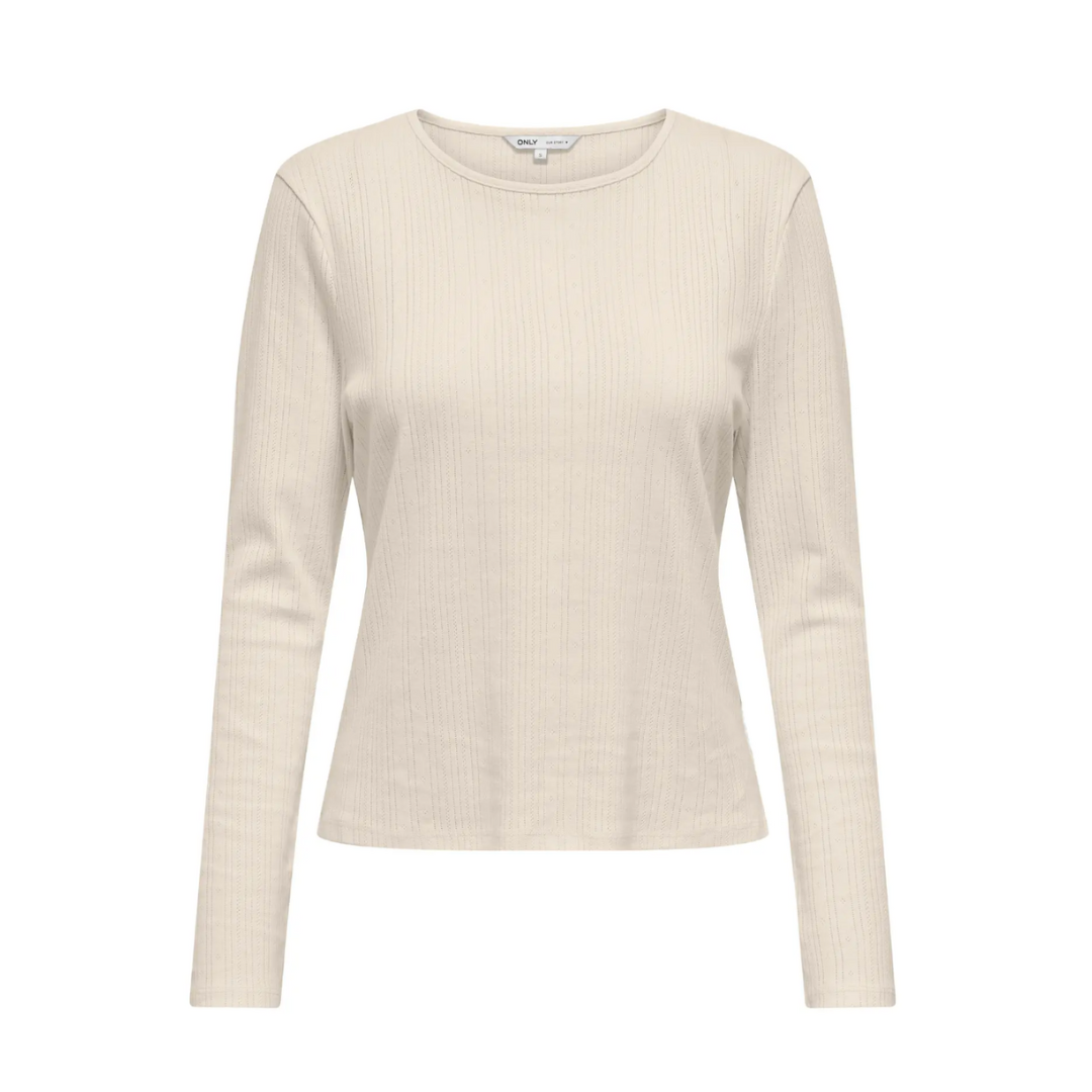 Ivory Ribbed Long Sleeve Top