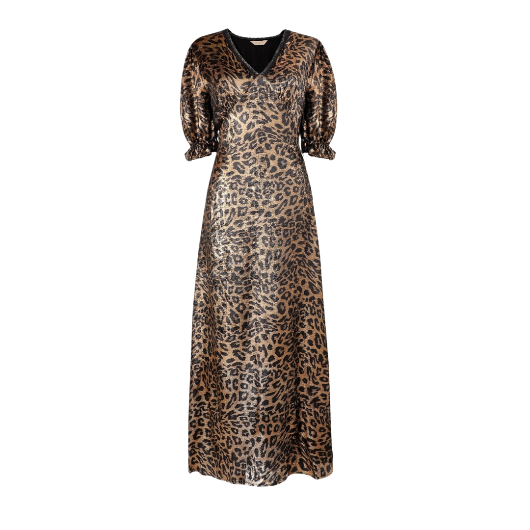 Elise Metallic Leopard Midi Dress