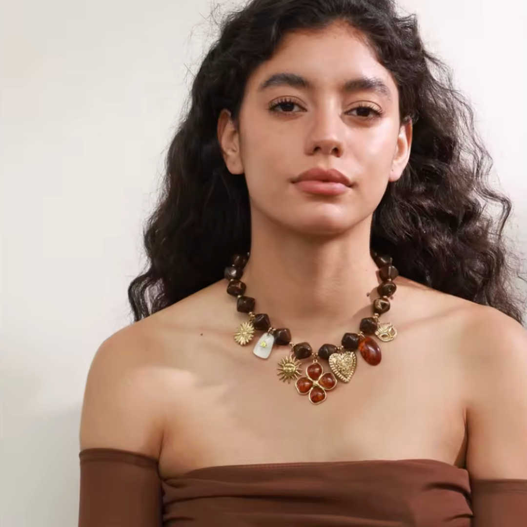 Glossy Brown Charm Necklace