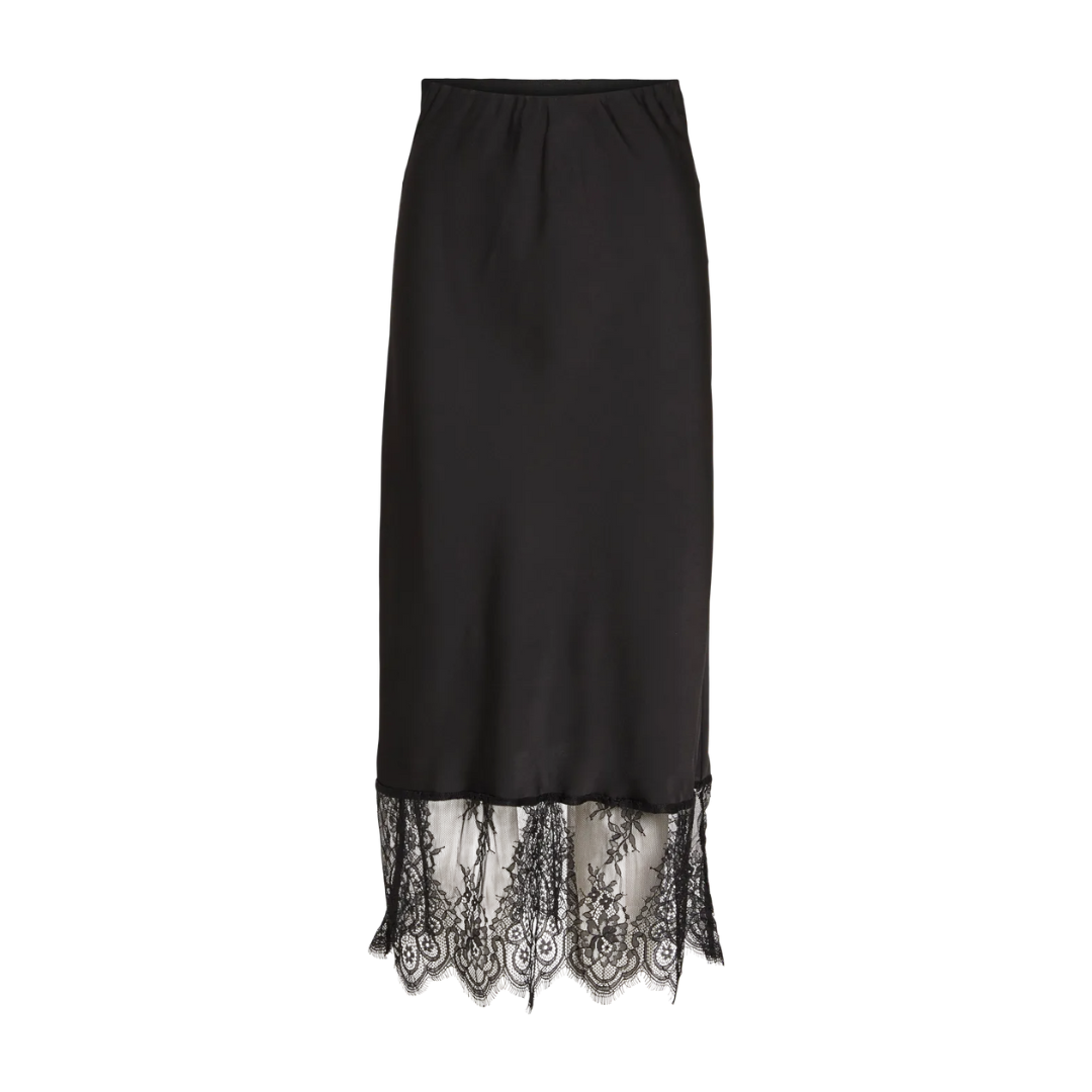 Stella Black Lace Satin Skirt