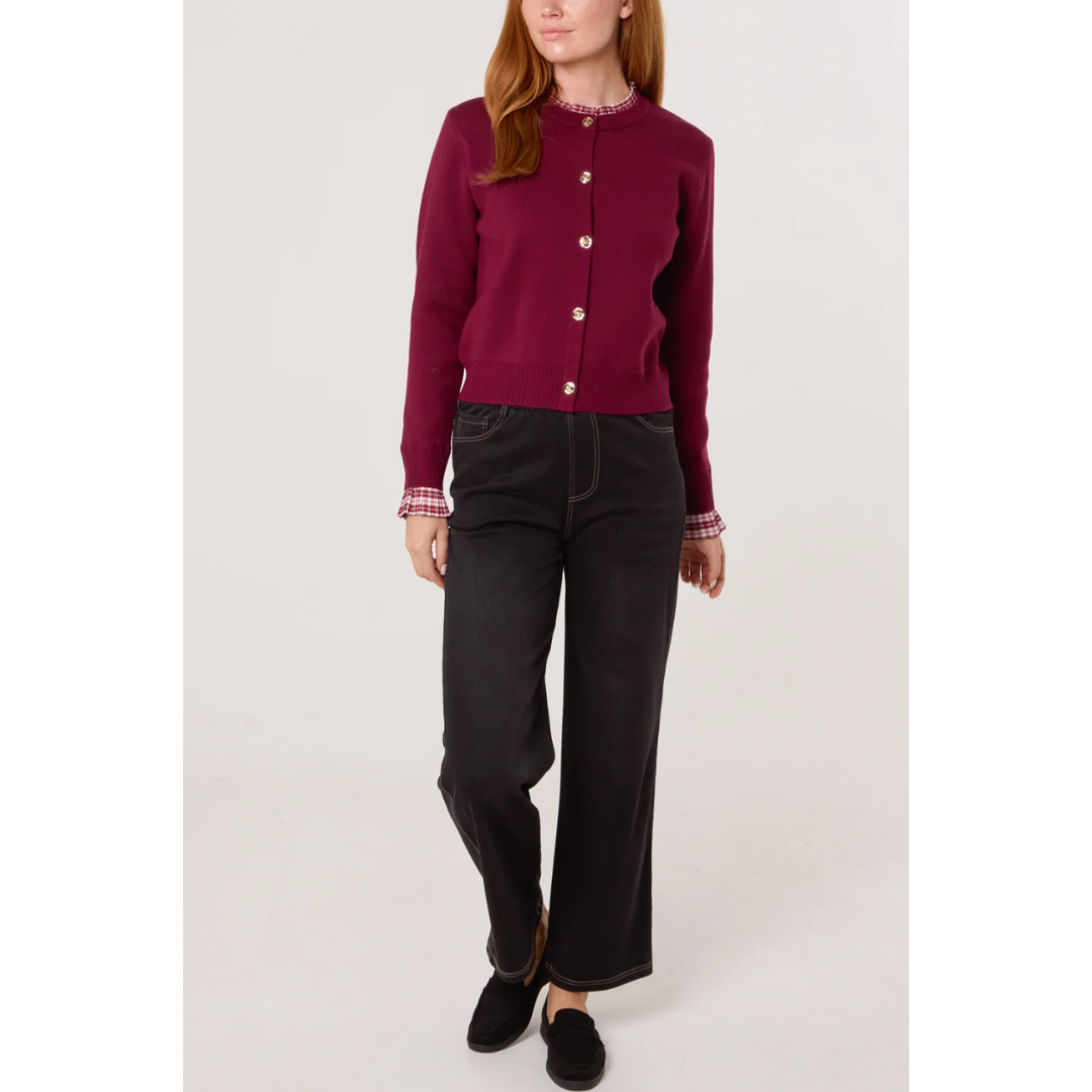 Edie Burgundy Trim Cardigan