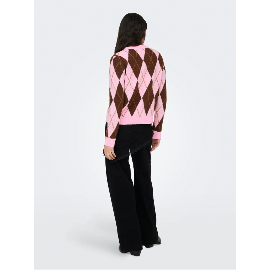 Pink & Chocolate Argyle Knit Cardigan