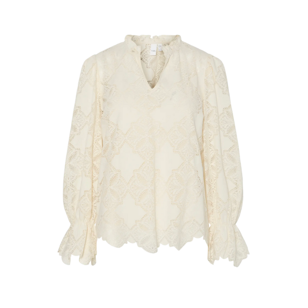 Effie Cream Lace Blouse with Scallop Detailing