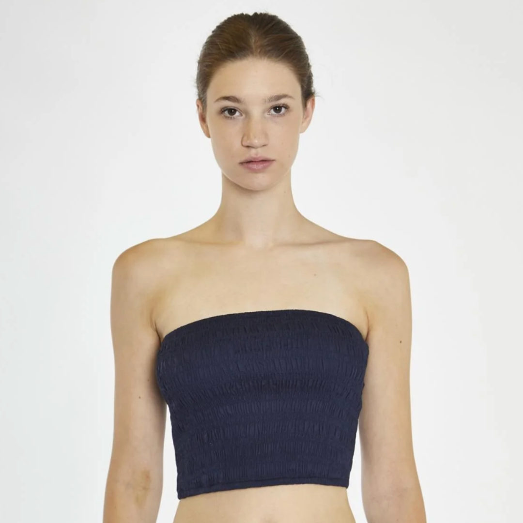 Tinsley Smocked Navy Bandeau Top