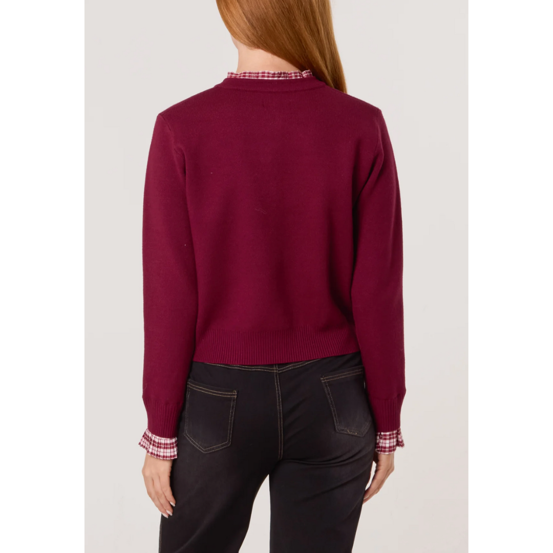 Edie Burgundy Trim Cardigan