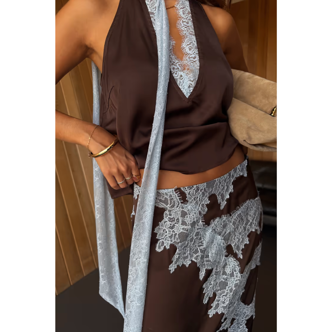 Chocolate Blue & Lace Skirt