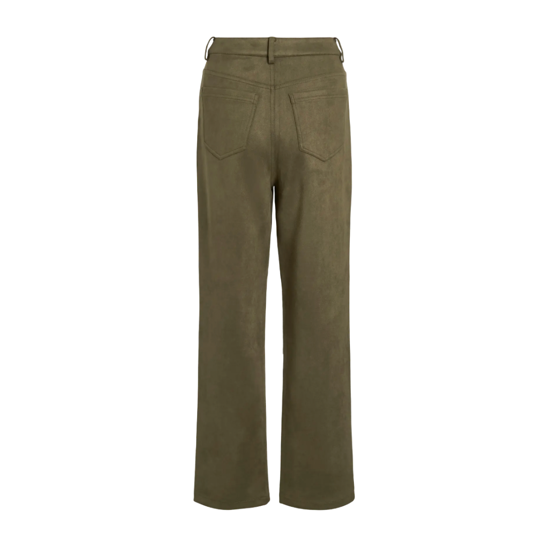 Olive Faux Suede Straight-Leg Trousers
