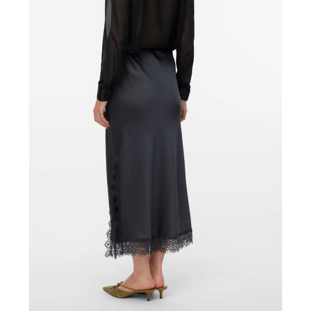Nicole Lace Trim Satin Midi Skirt