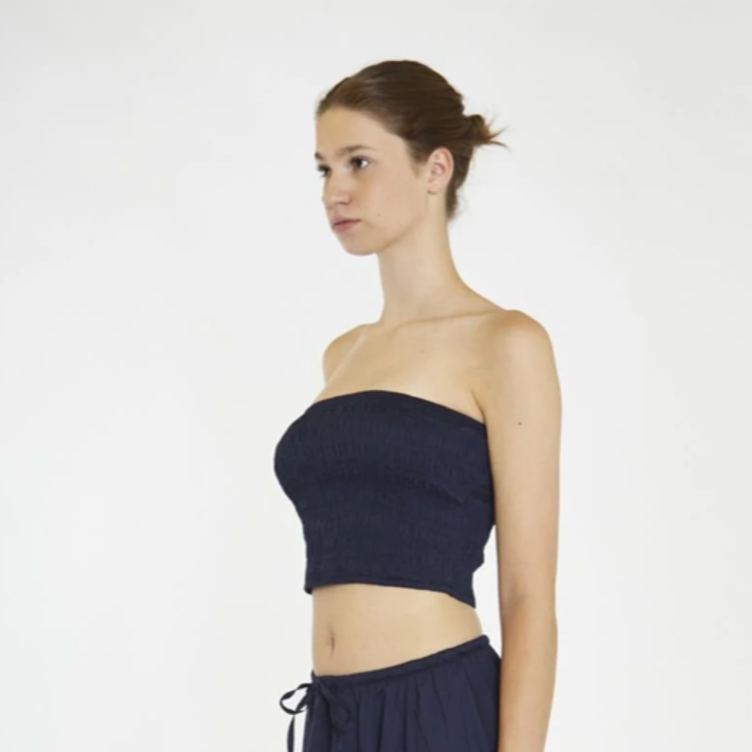 Tinsley Smocked Navy Bandeau Top