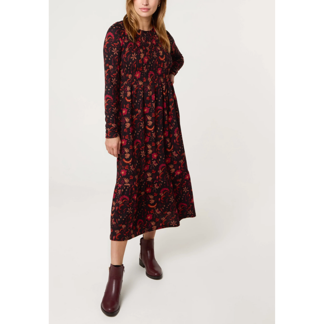 Floral Smocked Bodice Midi Dress