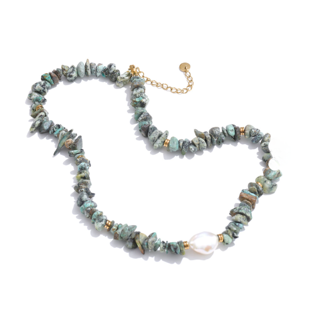 Turquoise Stone & Pearl Necklace