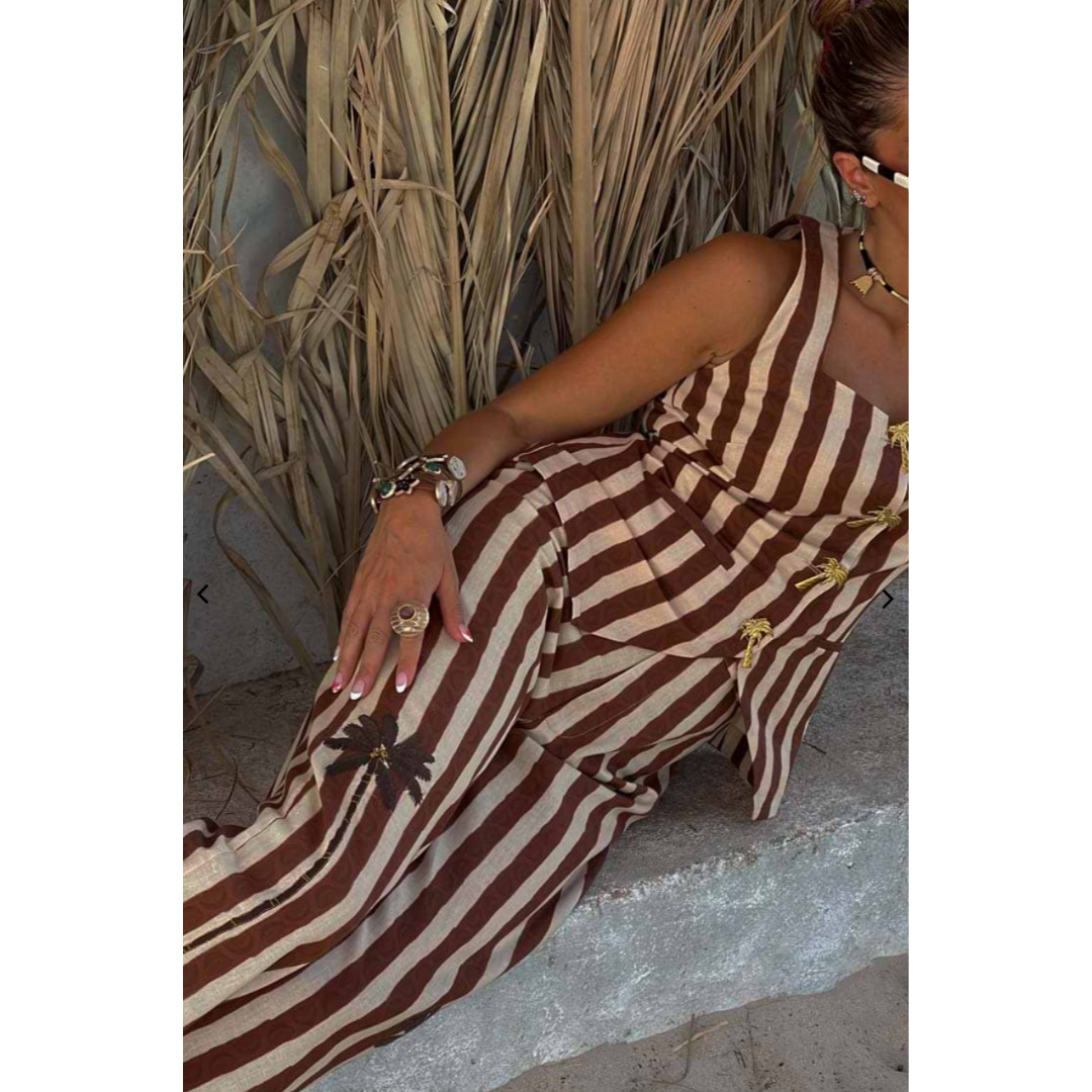 Chocolate Brown Stripe Palm Trousers
