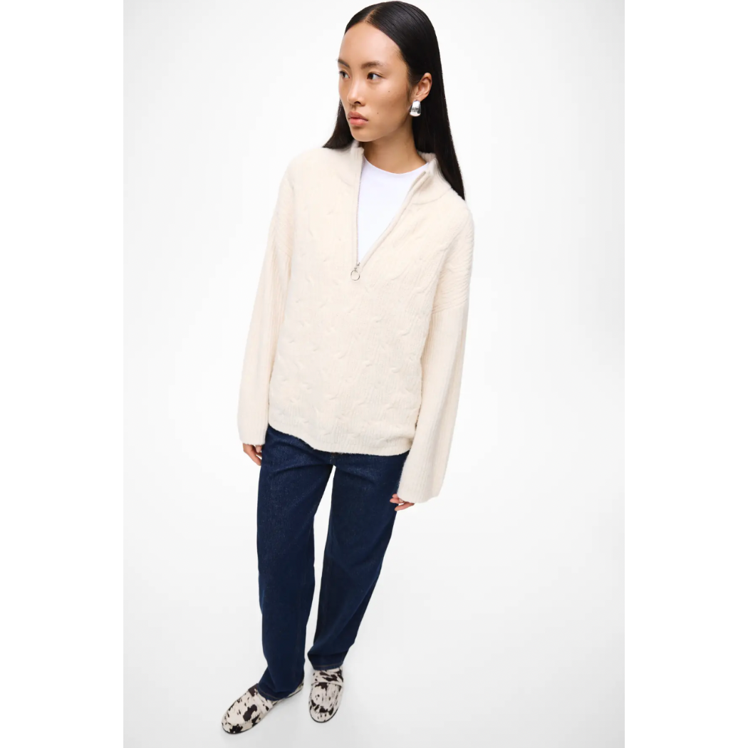Cream Cable Knit Half Zip Jumper