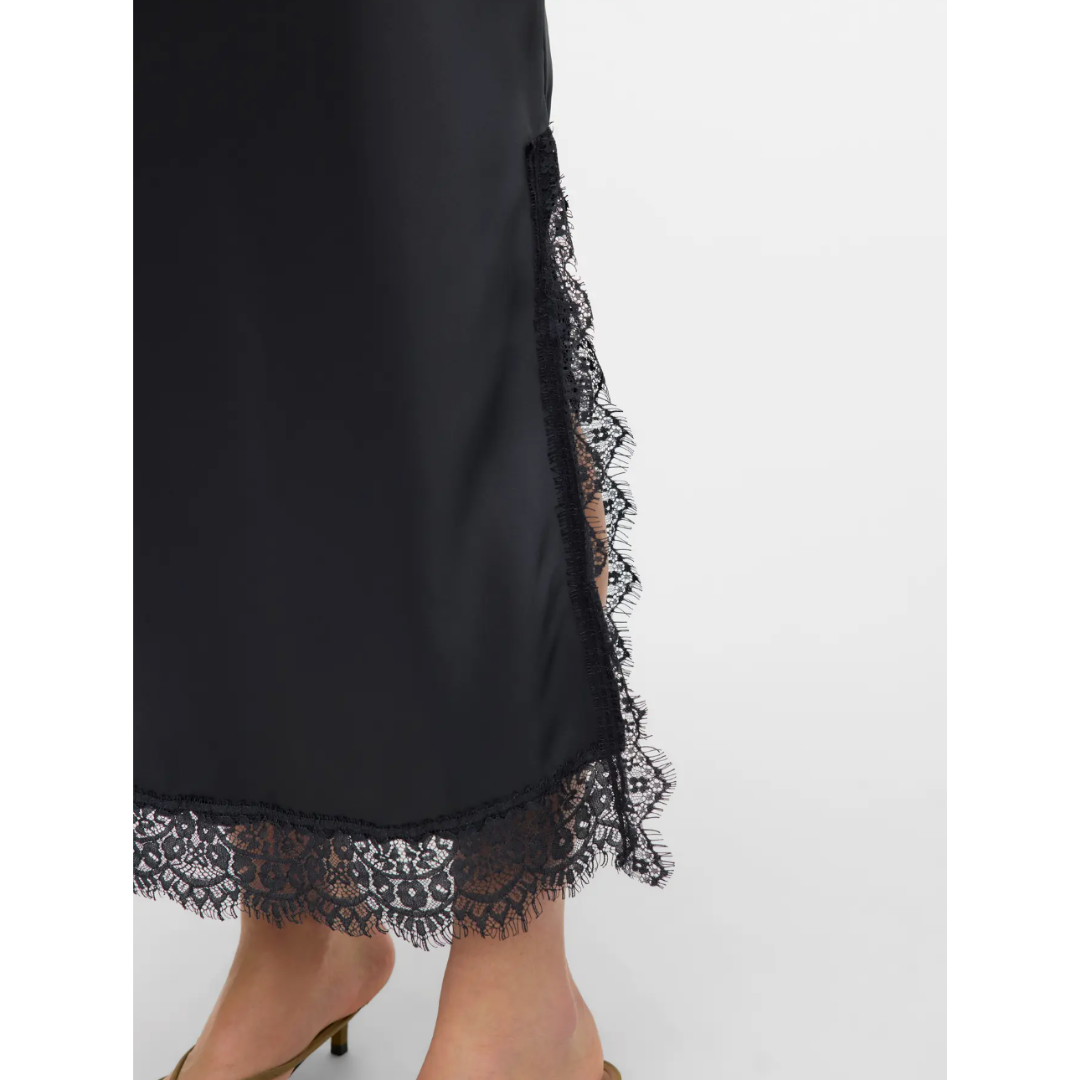 Nicole Lace Trim Satin Midi Skirt