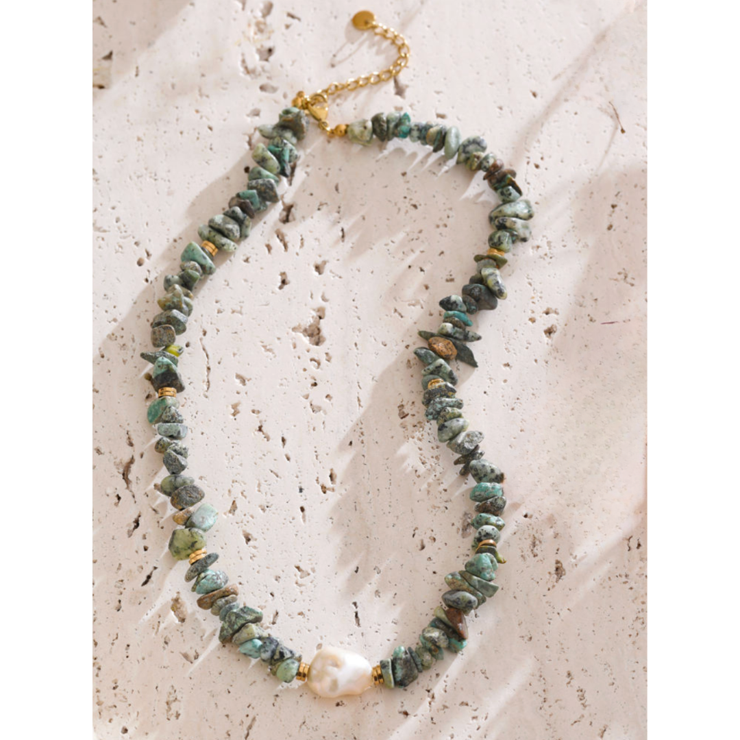 Turquoise Stone & Pearl Necklace