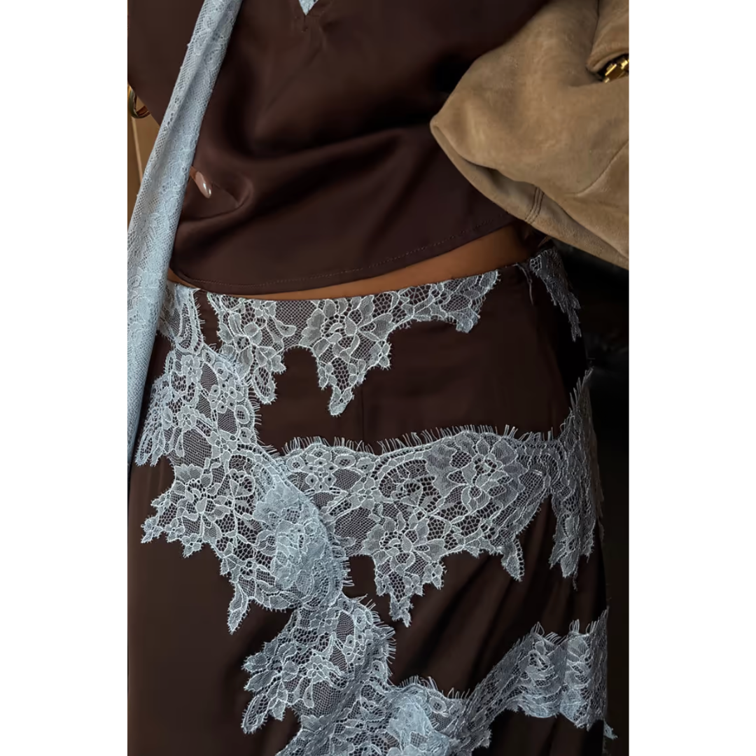 Chocolate Blue & Lace Skirt
