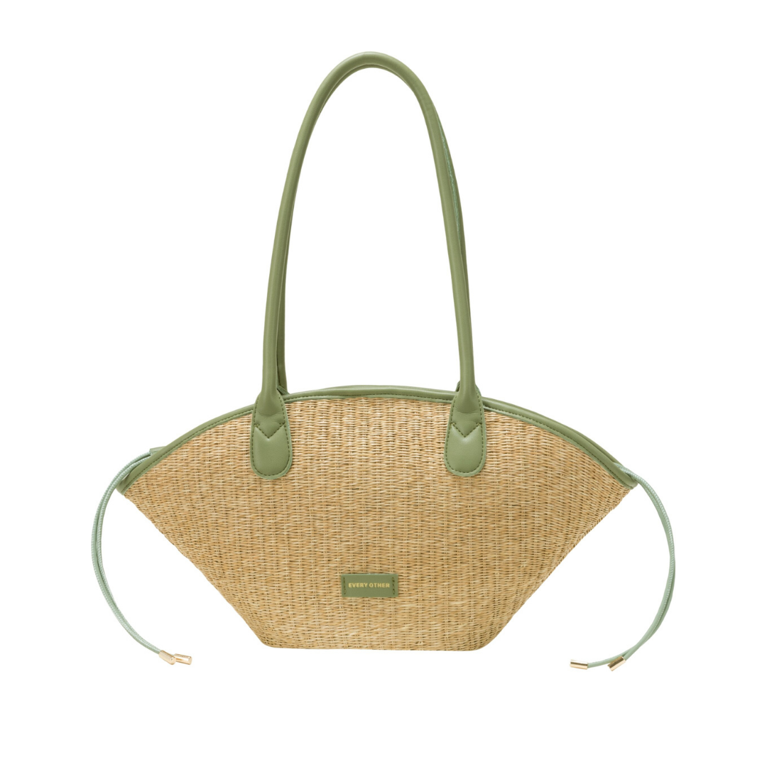 Sage Woven Straw Tote Bag