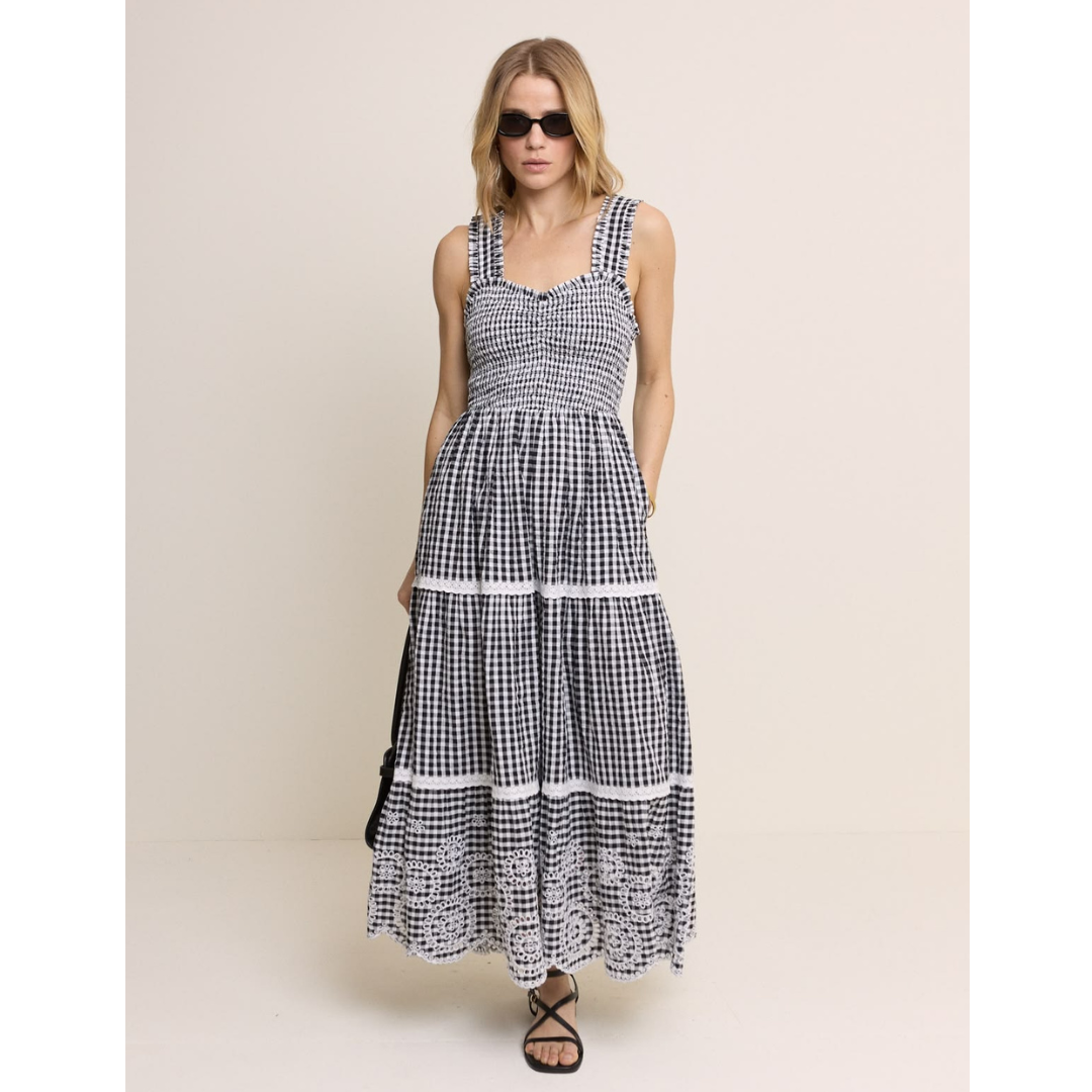 Black Gingham Darla Midi Dress