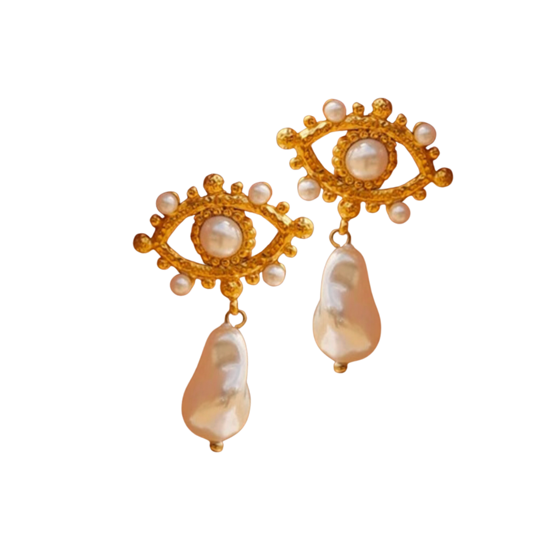 Golden Pearl Eye Earrings
