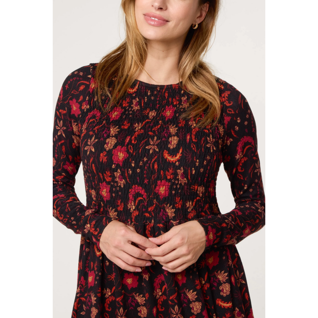 Floral Smocked Bodice Midi Dress