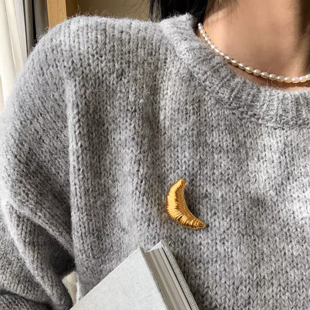 Golden Croissant Brooch