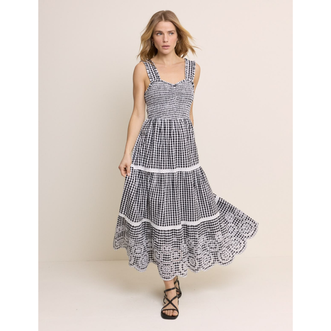 Black Gingham Darla Midi Dress