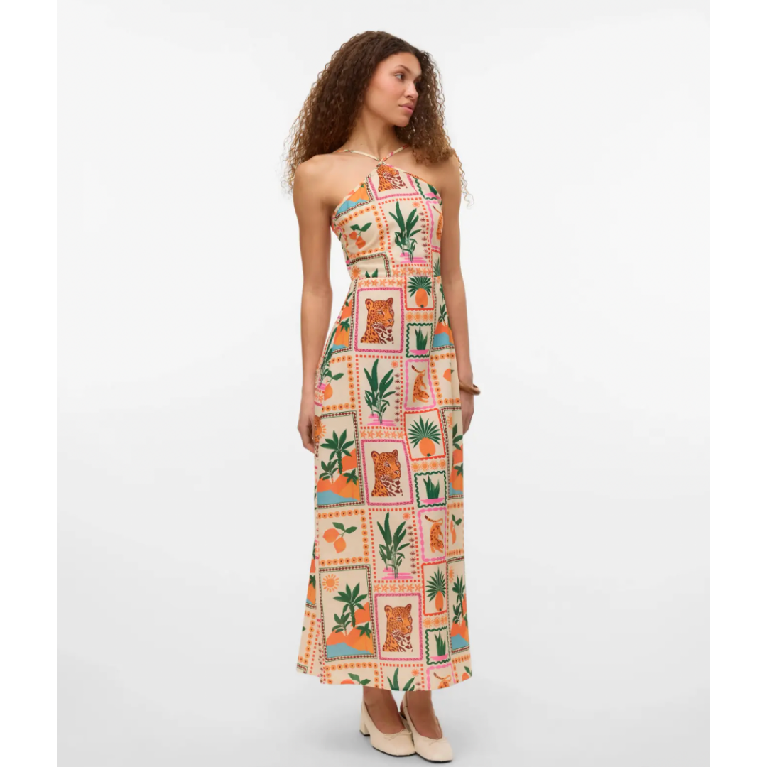 Tropical Tile Halterneck Maxi Dress