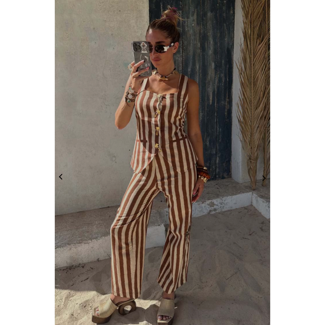 Chocolate Brown Stripe Palm Trousers