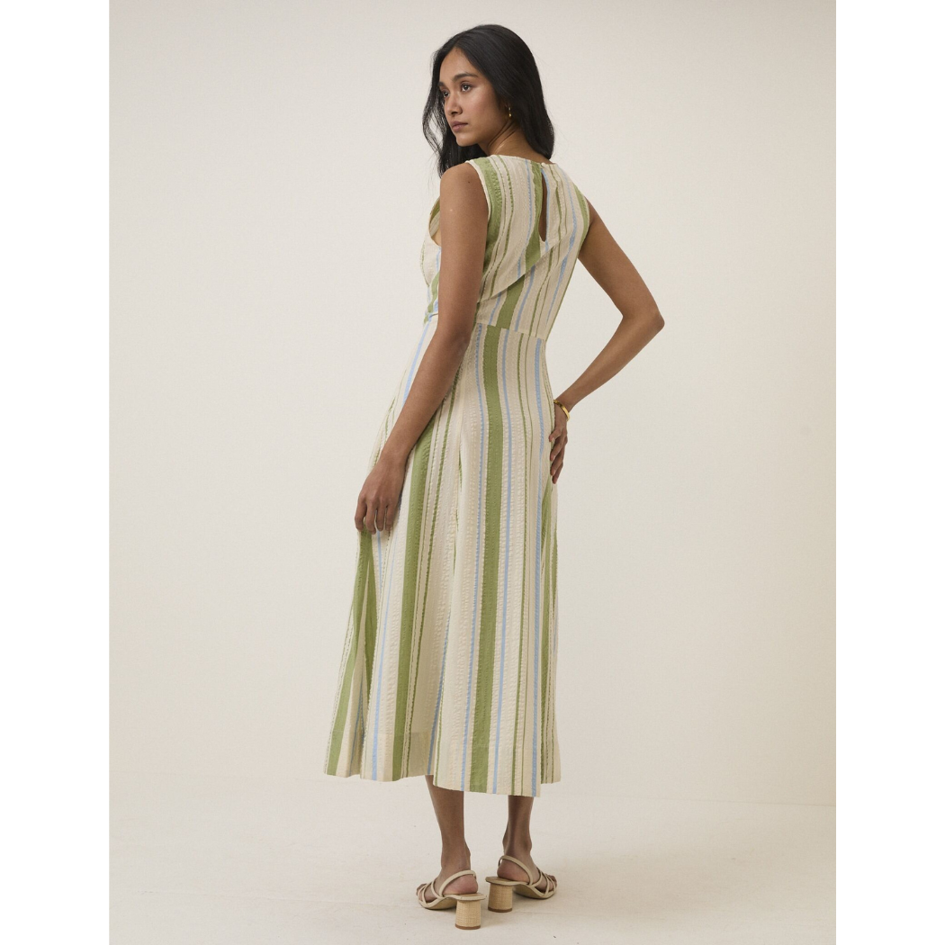 Green & Blue Striped Cedar Midi Dress