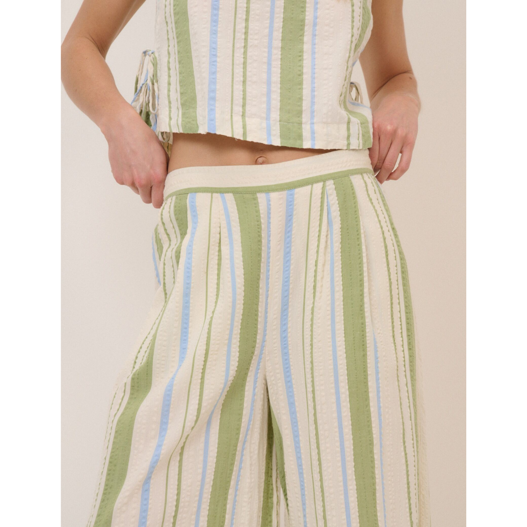 Green and Blue Striped Wide Leg Parker Trousers