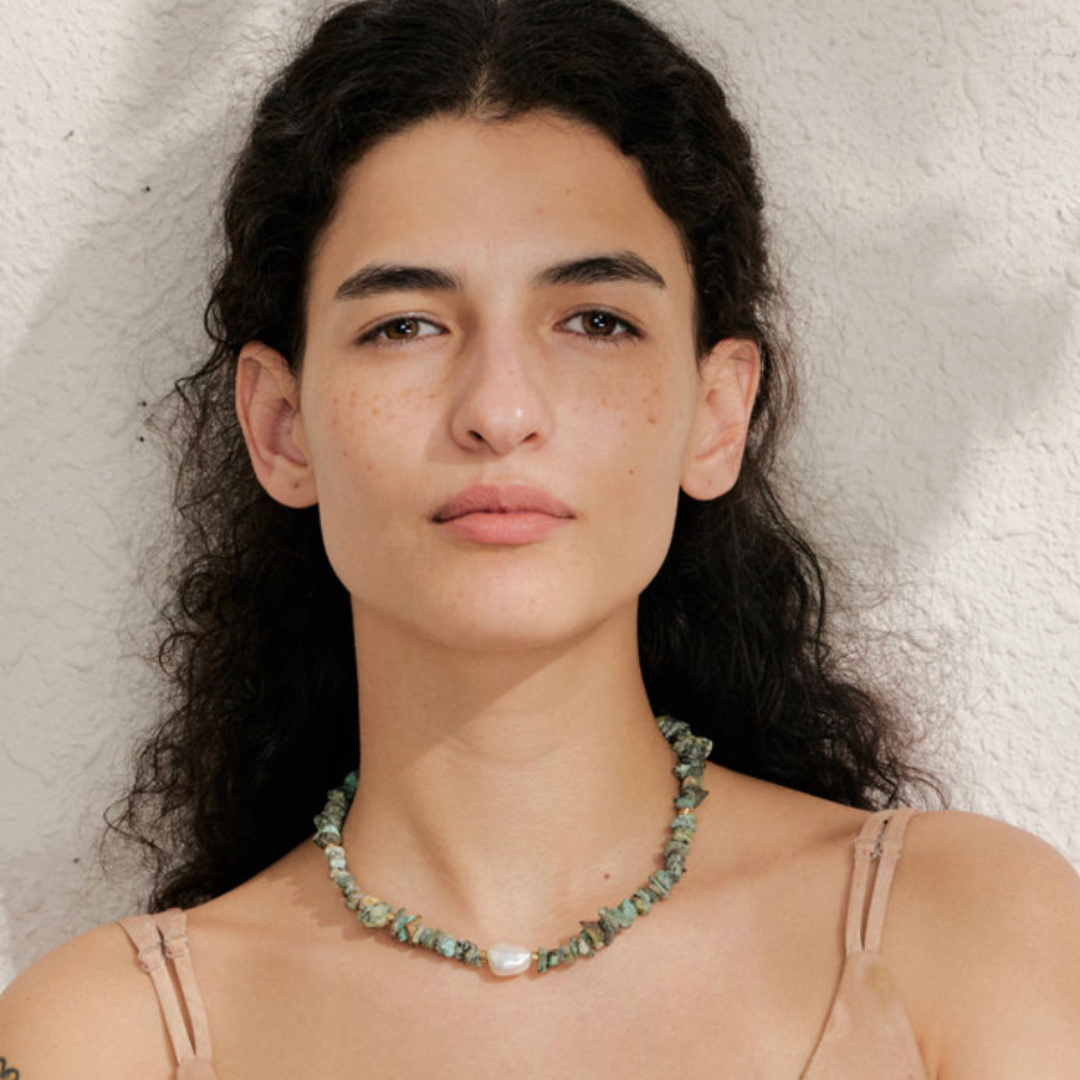 Turquoise Stone & Pearl Necklace