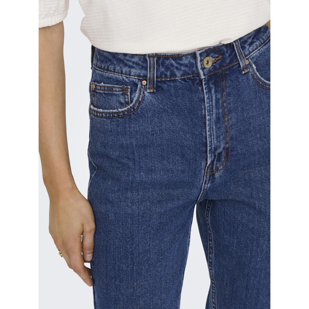 Mid wash straight leg jeans