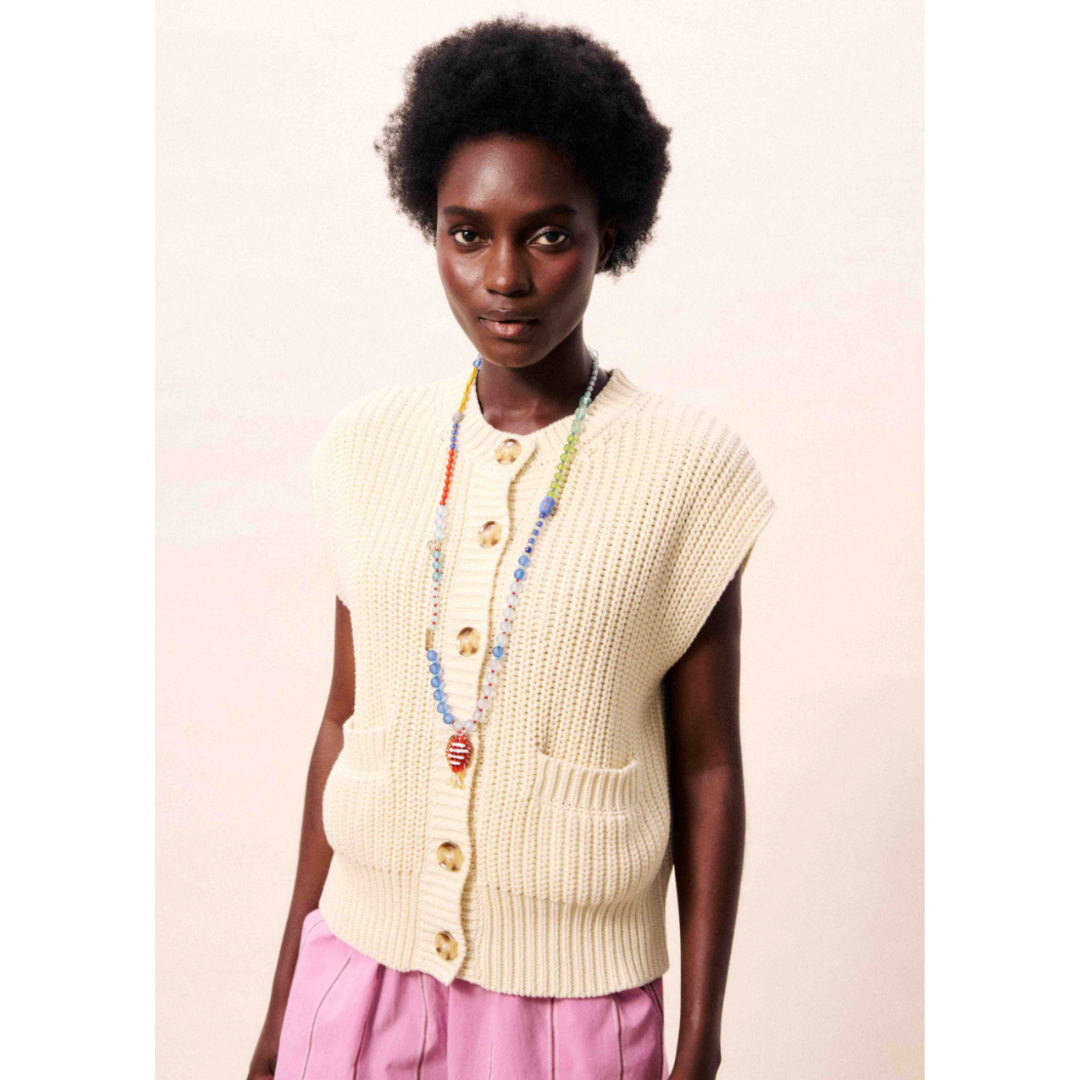 Natalie Cream Sleeveless Cardigan
