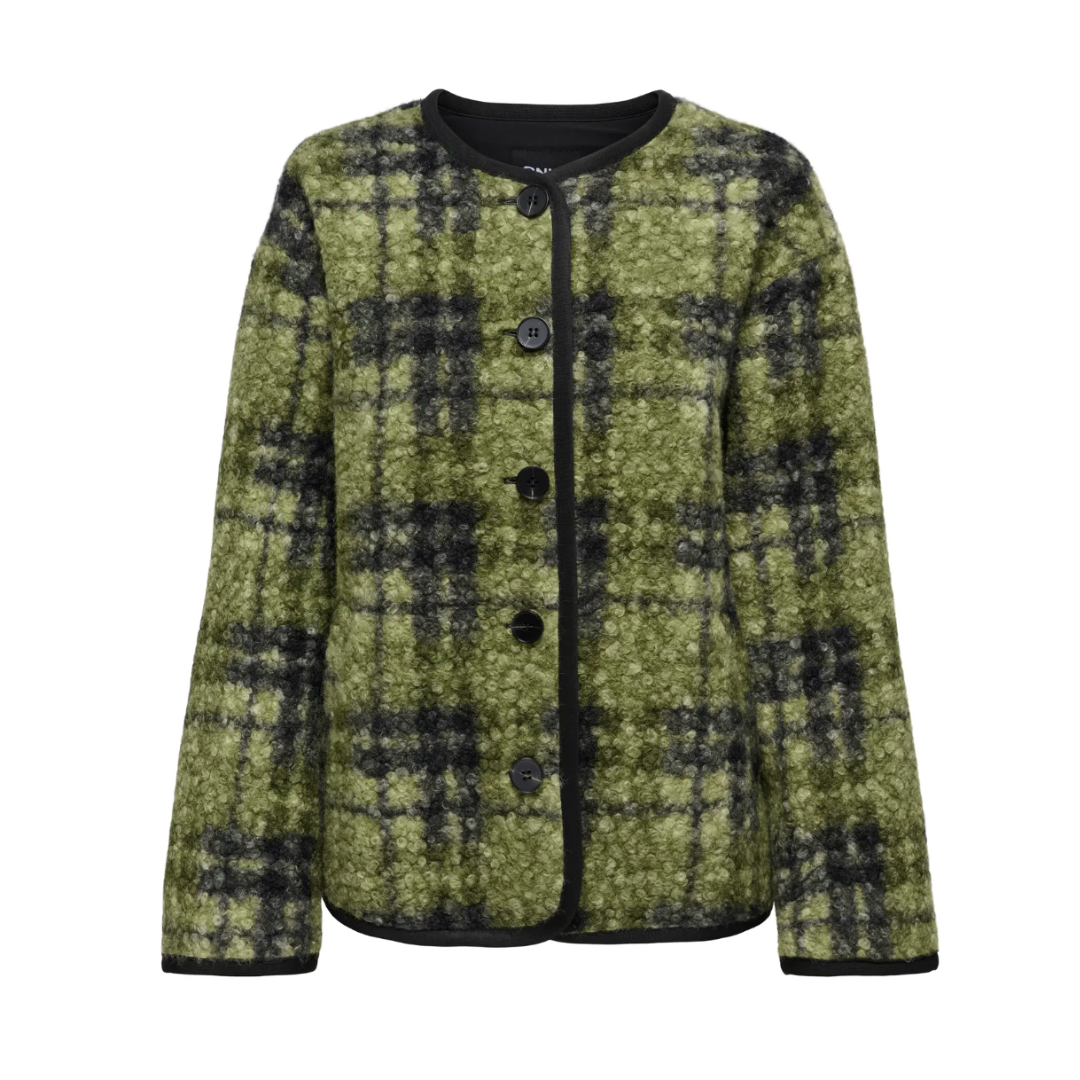 Olive Checked Bouclé Jacket