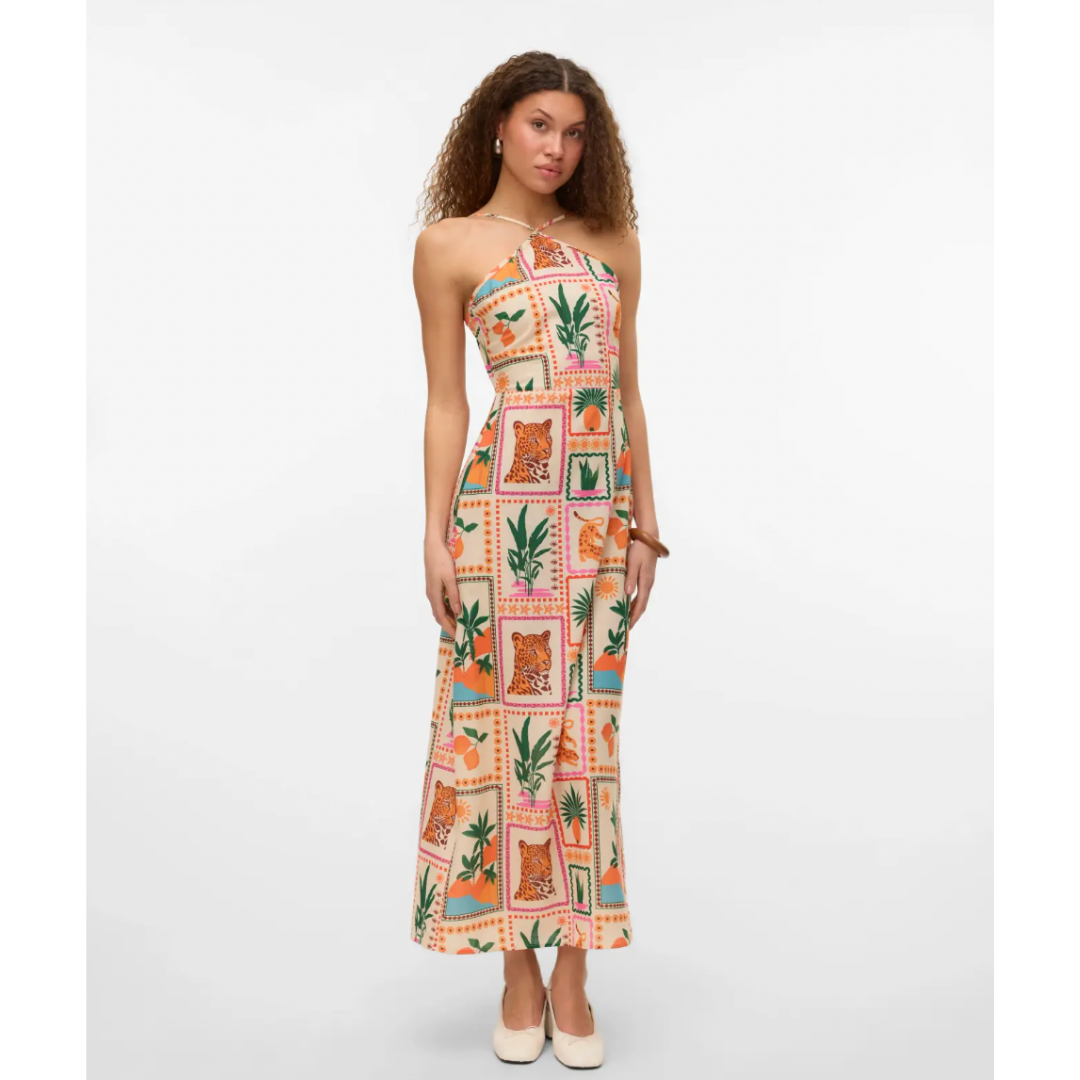 Tropical Tile Halterneck Maxi Dress