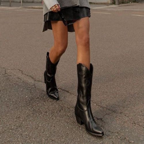Black longline western boots