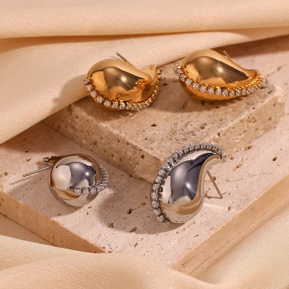 Embellished gold and silver teardrop studs