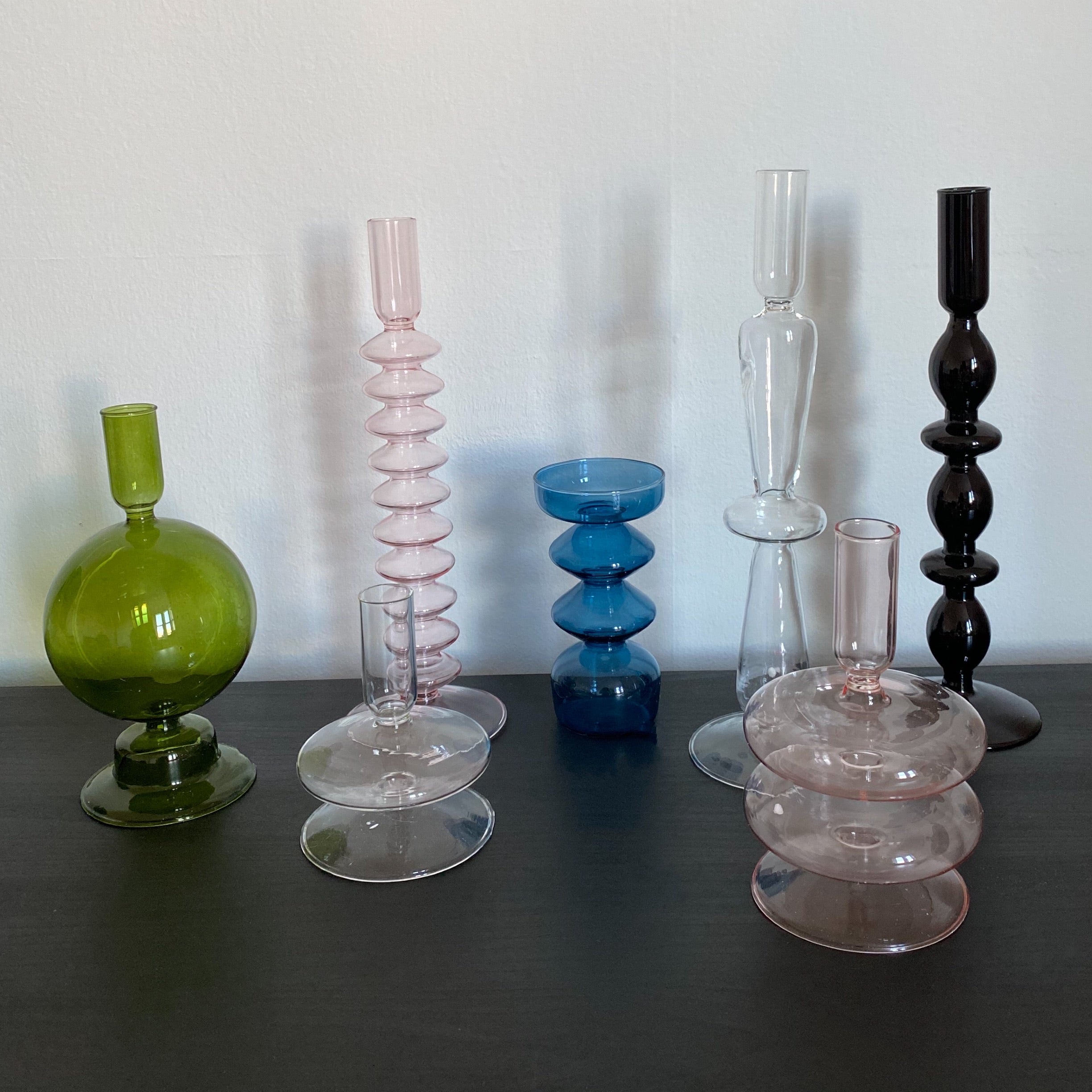 Coloured glass candle holders